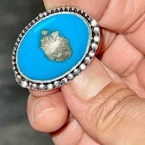 Persian Turquoise in Pyrite Ring Size 7 1/4